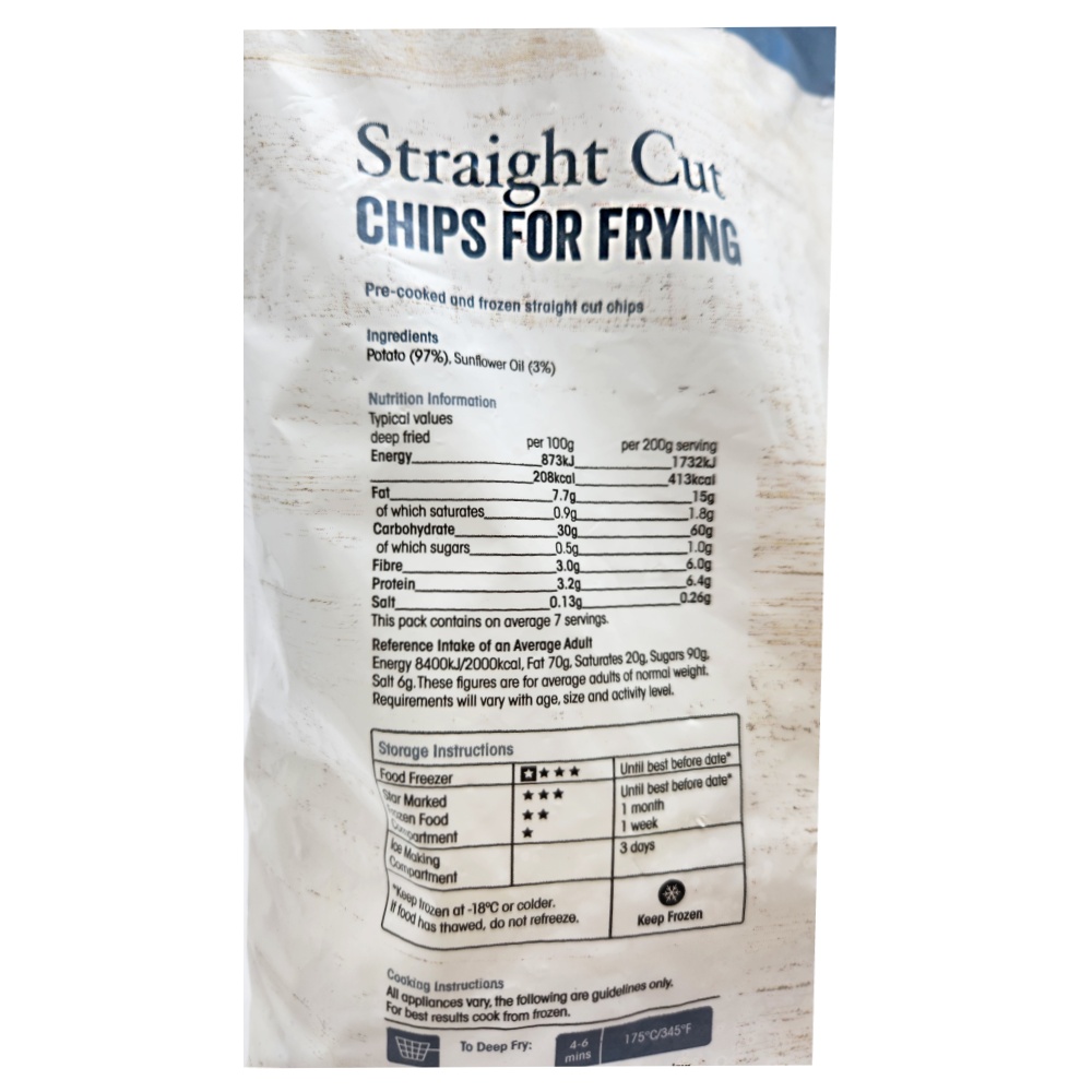 SuperValu Straight Cut Chips For Frying 1.5kg back image