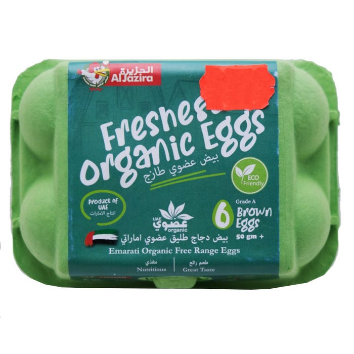 Al Jazira Fresh Organic Brown Eggs 50gm+ 6's - Available at Alosra Online Supermarket