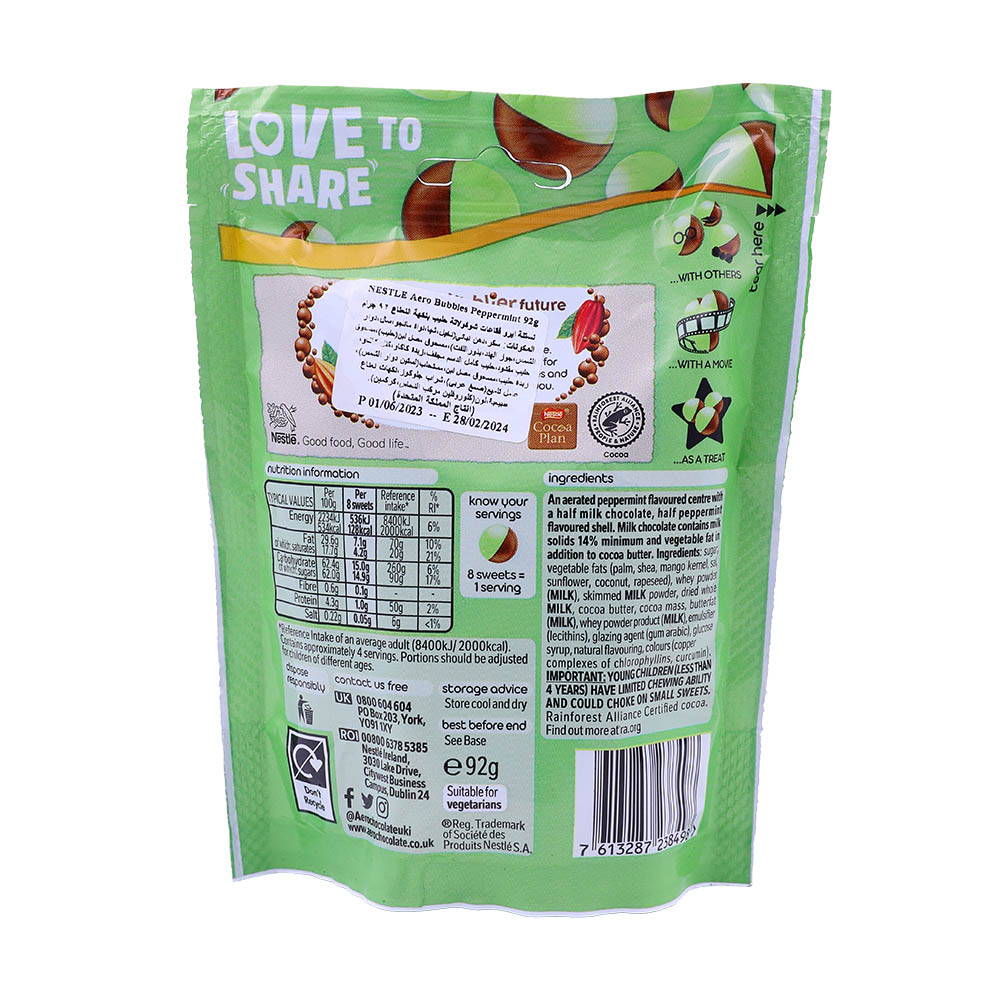 Nestle Aero Bubbles Peppermint Pouch 102g back image