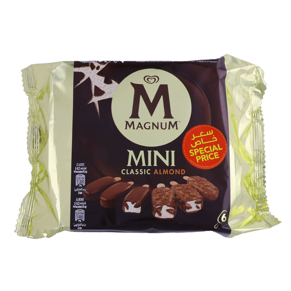 Magnum Mini Classic Almond Ice Cream 6x57.5ml [Special Offer] - Available at Alosra Online Supermarket