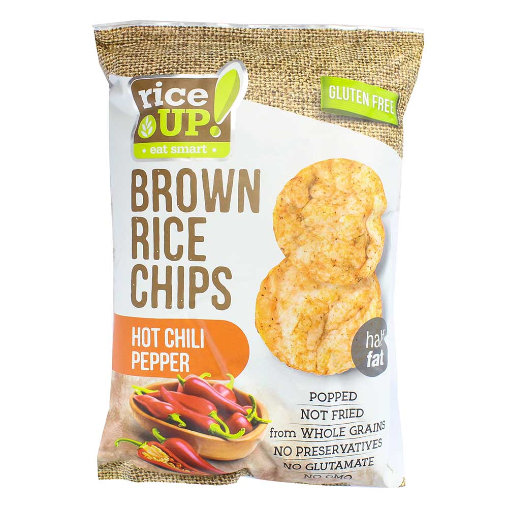 Rice Up Hot Chilli Pepper Whole Grain Brown Rice Chips 60g - Available at Alosra Online Supermarket