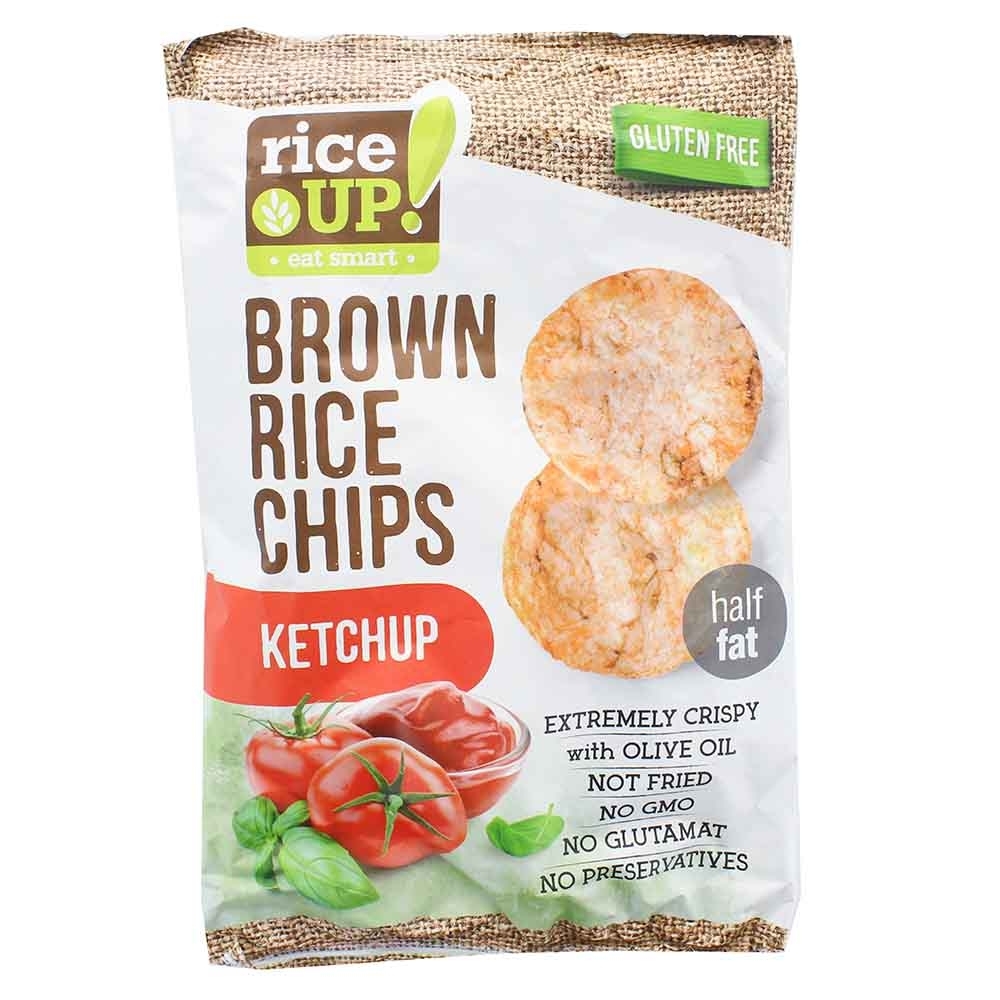 Rice Up Ketchup Brown Rice Chips 60g - Available at Alosra Online Supermarket