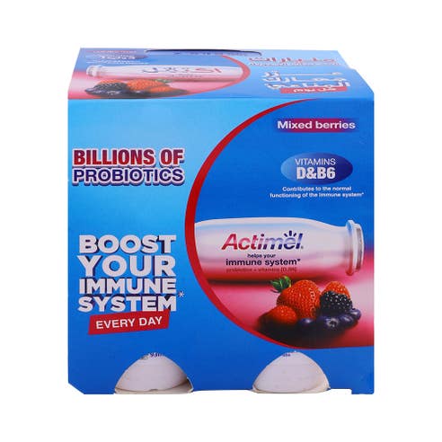 Actimel Mixed Berries Probiotics Drink 93ml [4 Pack] - Available at Alosra Online Supermarket