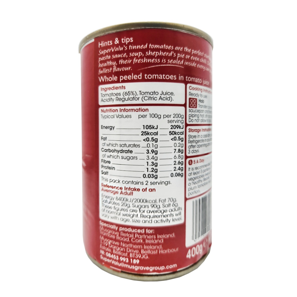 SuperValu Peeled Plum Tomatoes 400g back image