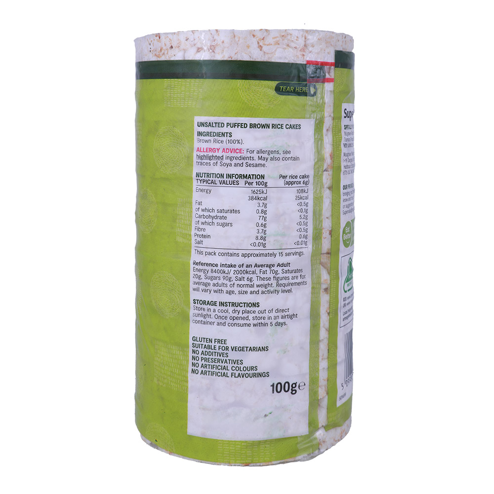 SuperValu Unsalted Gluten Free Rice Cakes 100g back image