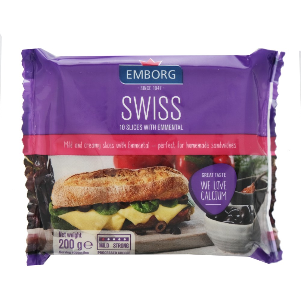 Emborg Swiss With Emmental Cheese Slice 200g - Available at Alosra Online Supermarket