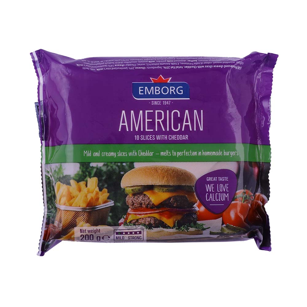 Emborg American White Cheddar Slice 200g - Available at Alosra Online Supermarket
