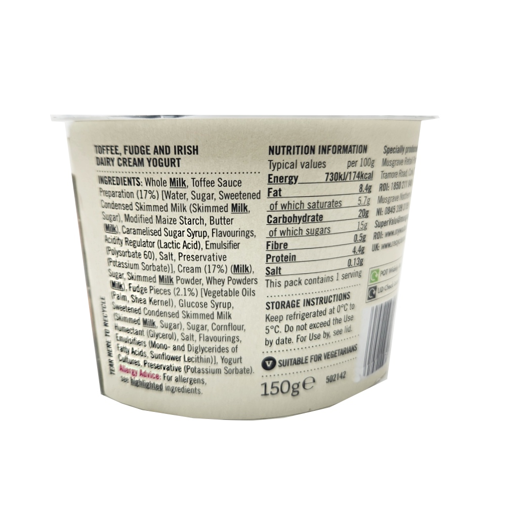 SuperValu Signature Tastes Toffee & Fudge Yogurt 150g back image