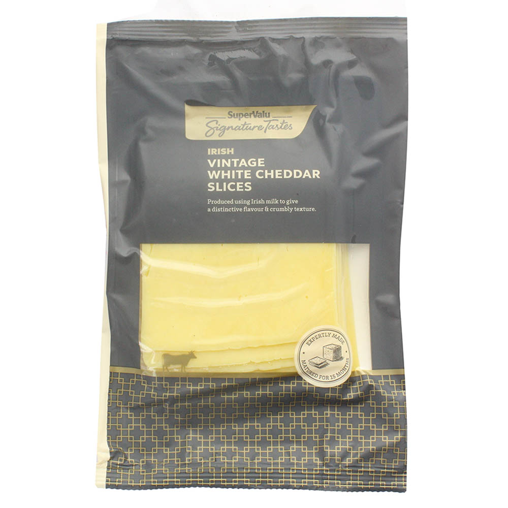 SuperValu Signature Tastes Irish Vintage White Cheddar Slices 150g - Available at Alosra Online Supermarket