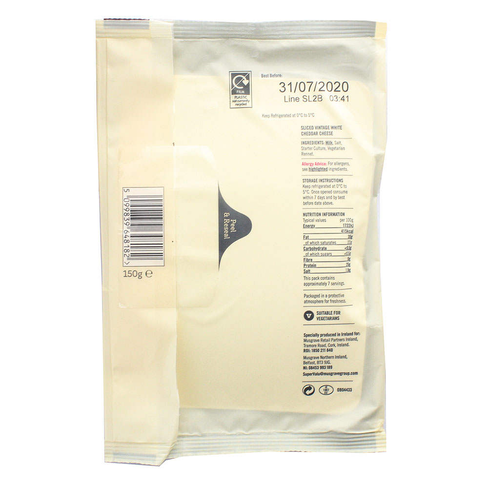 SuperValu Signature Tastes Irish Vintage White Cheddar Slices 150g - Bahrain Alosraonline supermarket