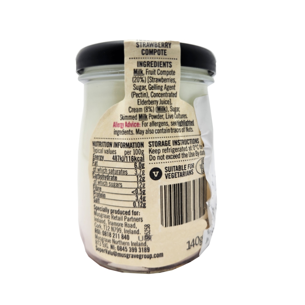 SuperValu Signature Tastes Strawberry Yogurt Glass Jar 140g back image