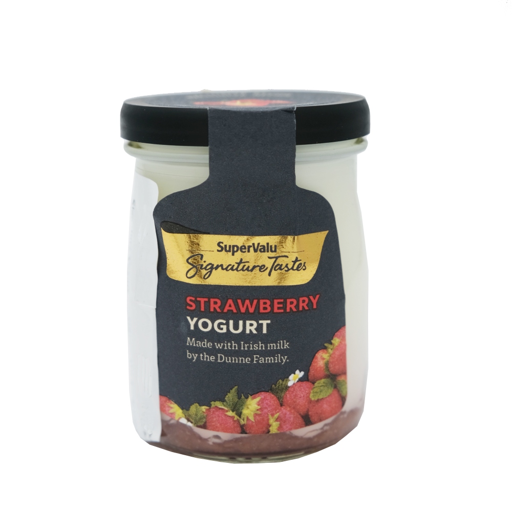 SuperValu Signature Tastes Strawberry Yogurt Glass Jar 140g - Available at Alosra Online Supermarket