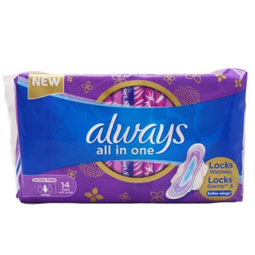 Always All in One Ultra Thin Large Sanitary Pads 14's - Available at Alosra Online Supermarket