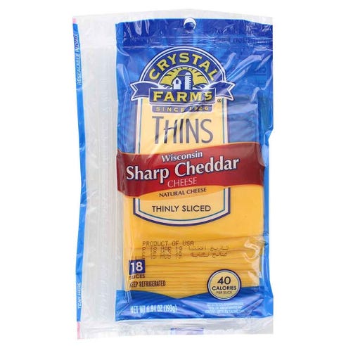 Crystal Farms Natural Wisconsin Sharp Cheddar Cheese Thins 193g [18 Slices] - Available at Alosra Online Supermarket