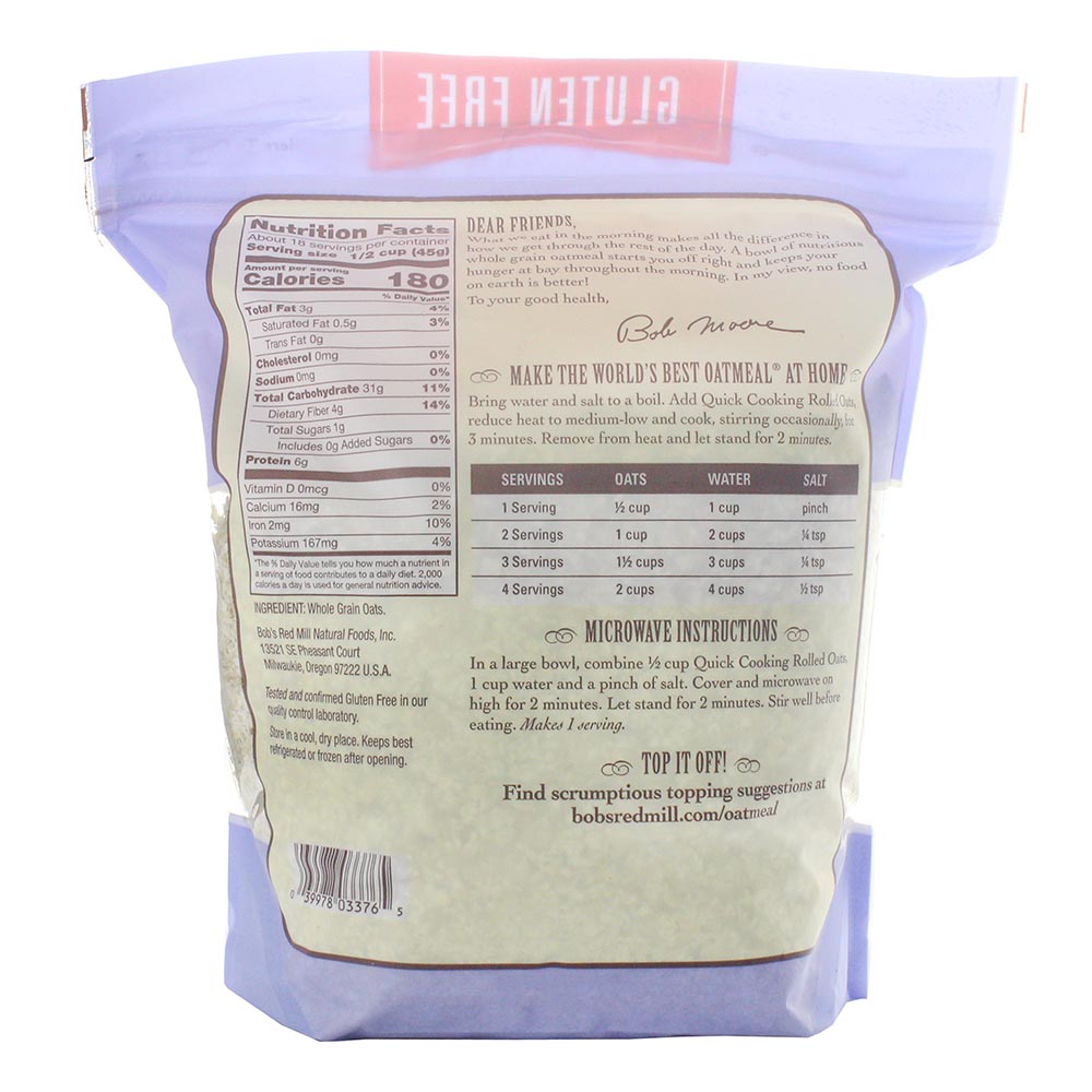 Bob's Red Mill Gluten-Free Quick Cooking Rolled Oats 28oz - Available at Alosra Online Supermarket