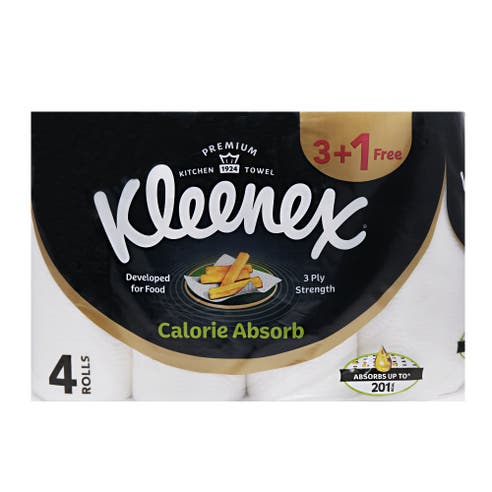 Kleenex Calorie Absorb Kitchen Towel 4 Rolls [3+1 Free] 