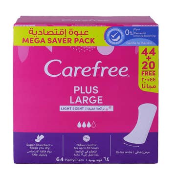 Carefree Plus Large Light Scent Pantyliners 64's - Available at Alosra Online Supermarket