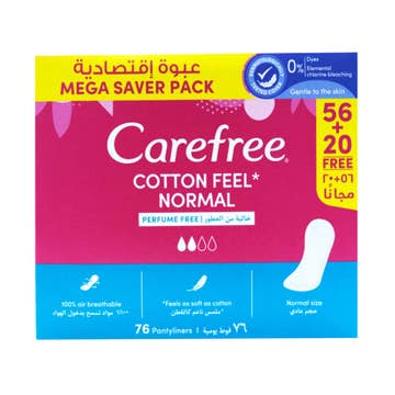 Carefree Cotton Feel Normal Perfume Free Pantyliners 76's - Available at Alosra Online Supermarket