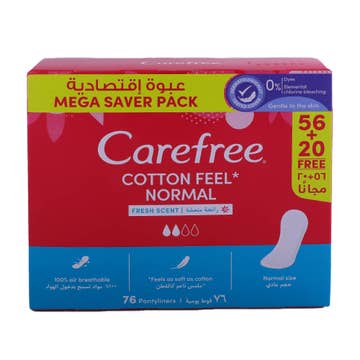 Carefree Cotton Feel Normal Fresh Scent Pantyliners 76's - Available at Alosra Online Supermarket