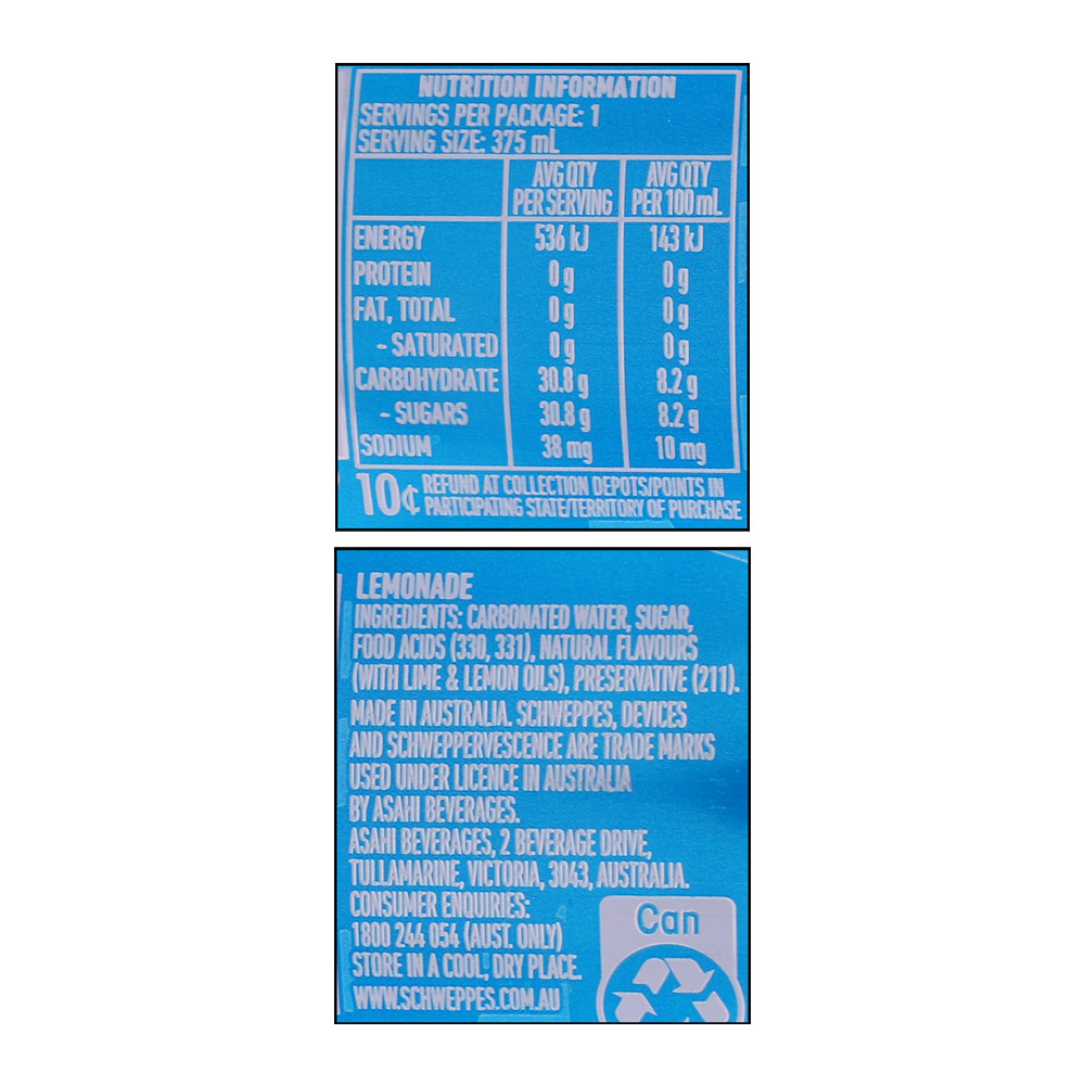 Schweppes Lemonade Drink 375ml right side image