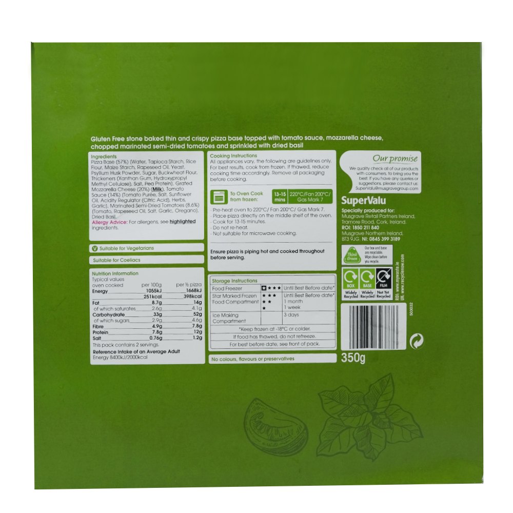 Supervalu Gluten Free Margherita Pizza 350g back image
