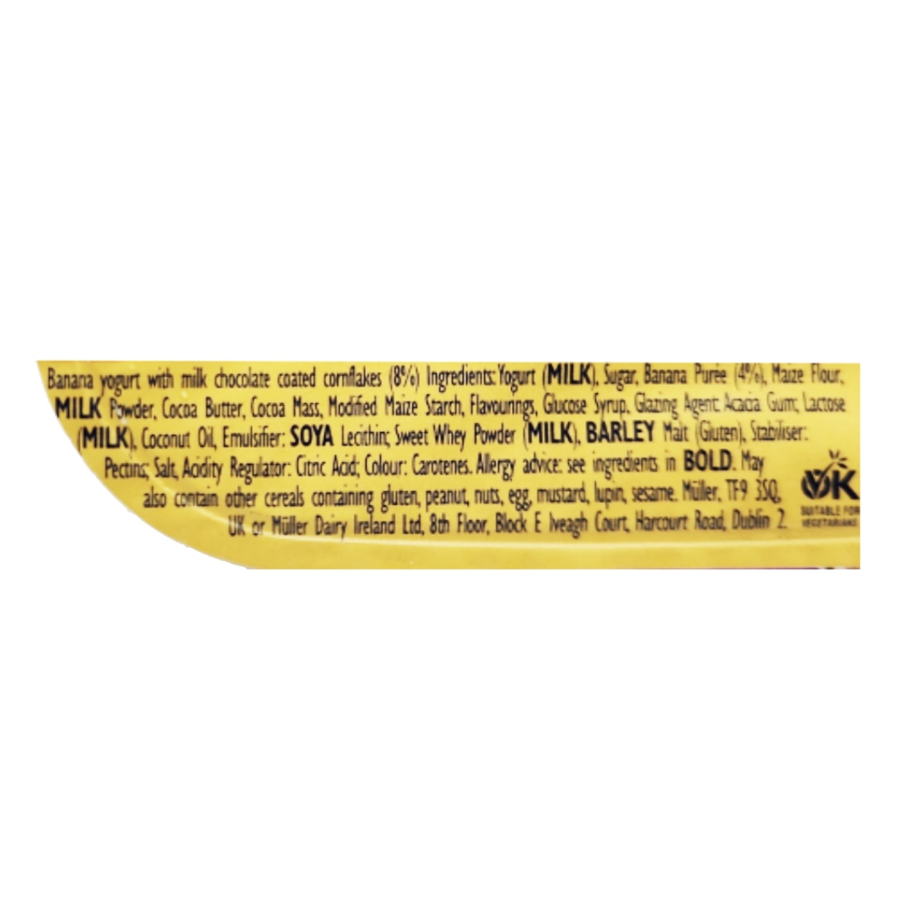 Muller Corner Banana Chocolate Flakes Yogurt 124g back image