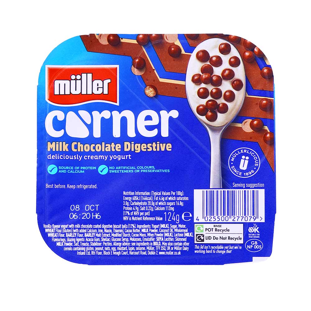 Muller Corner Milk Chocolate Digestive Yogurt 124g - Available at Alosra Online Supermarket