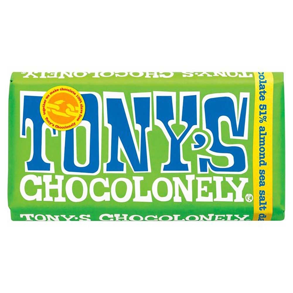Tony's Chocolonely Dark Chocolate Almond & Sea Salt 180g - Available at Alosra Online Supermarket