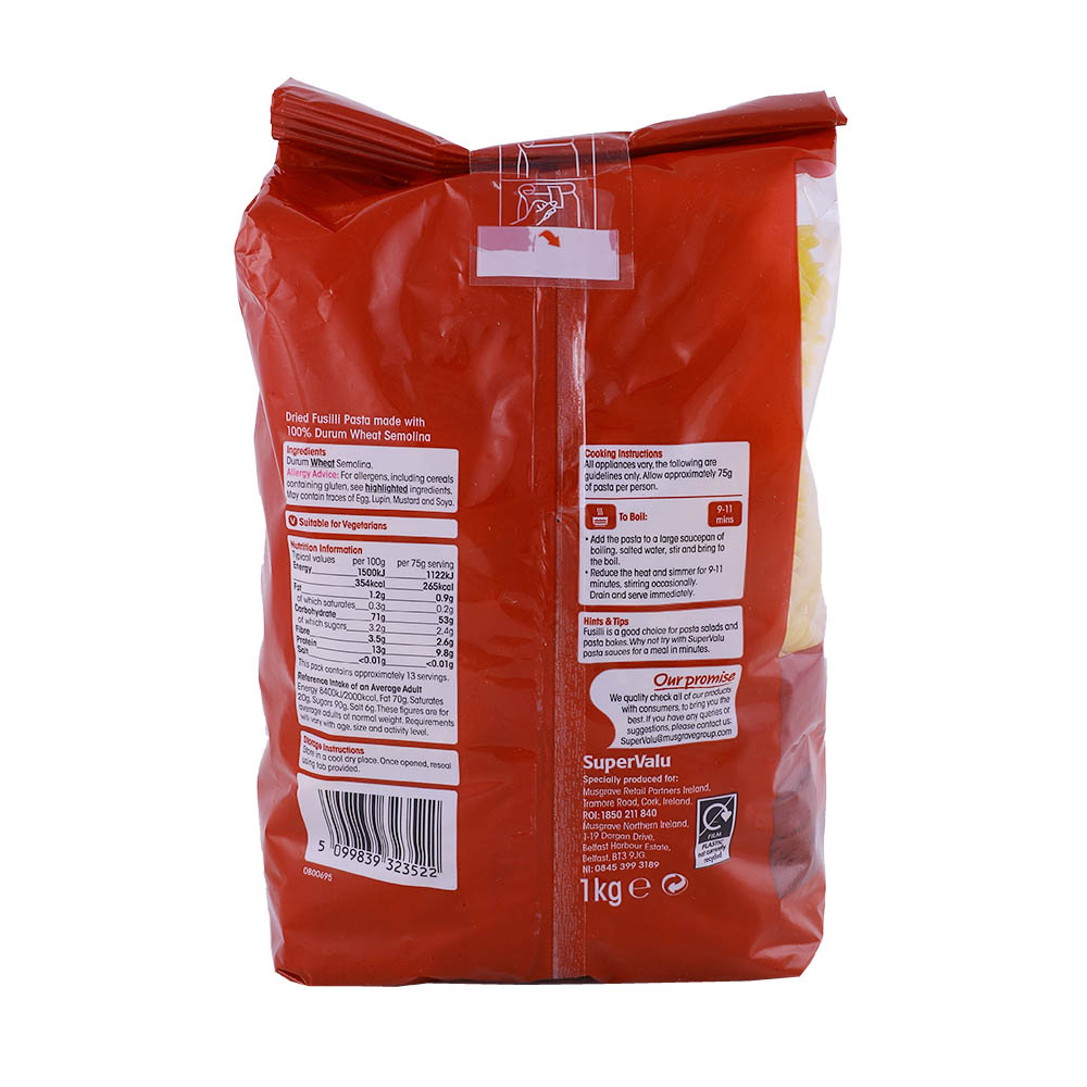 SuperValu Fusilli Pasta 1Kg back image
