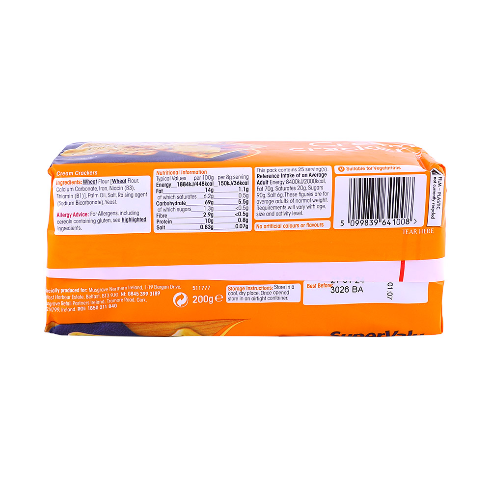SuperValu Cream Crackers 200g back image