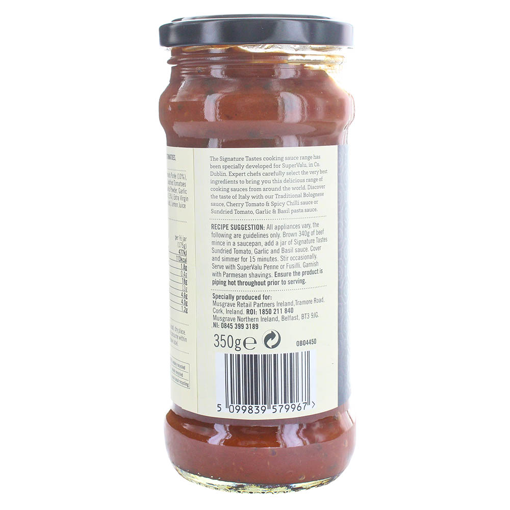 SuperValu Signature Tastes Sundried Tomato Garlic & Basil Pasta Sauce 350g right side image