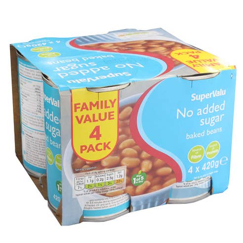 SuperValu No Added Sugar Baked Beans 420g [4 Pack] - Available at Alosra Online Supermarket