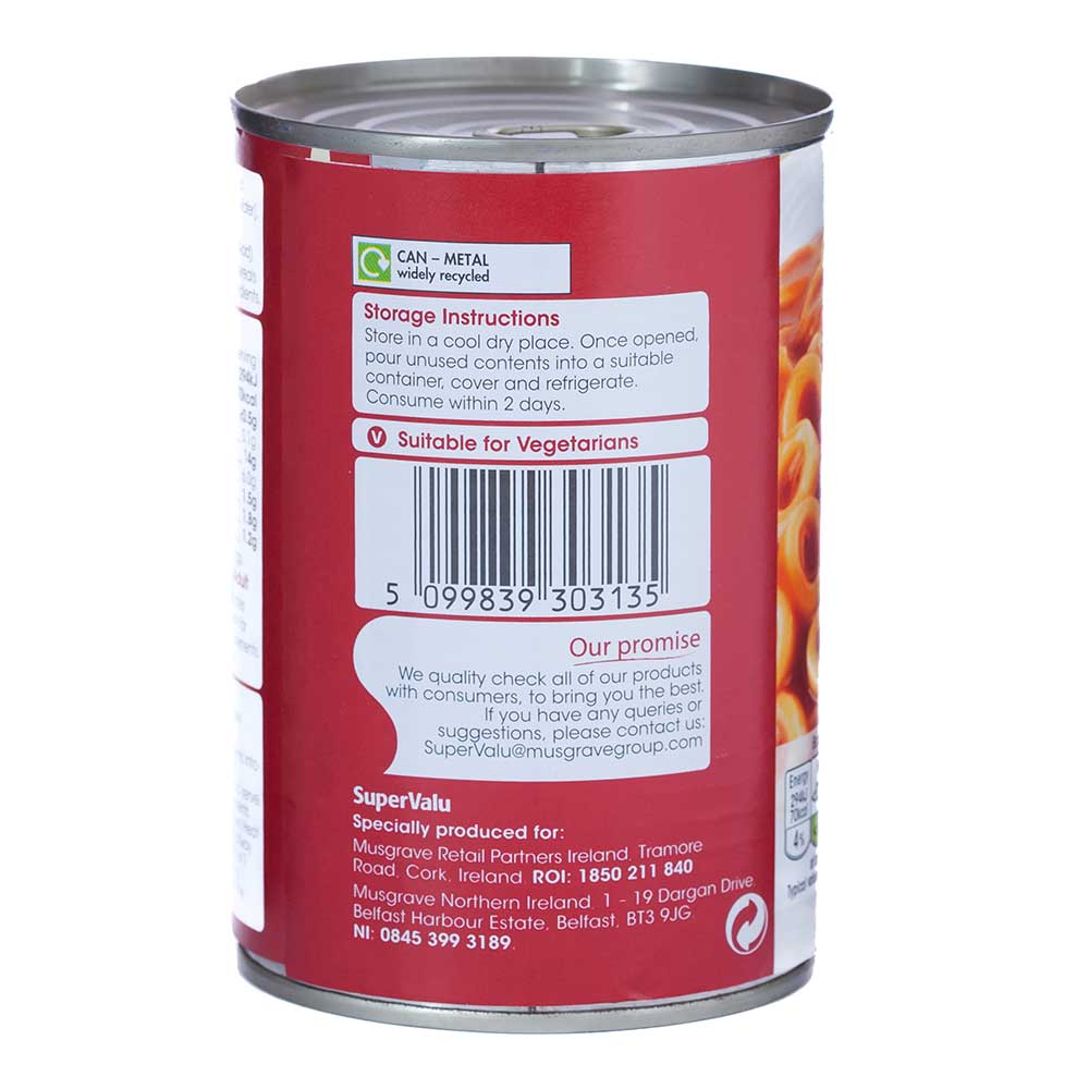 SuperValu Spaghetti Hoops In Tomato Sauce 411g back image