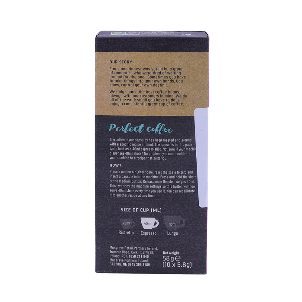 Frank & Honest Dark Roast Coffee Capsules 58g back image