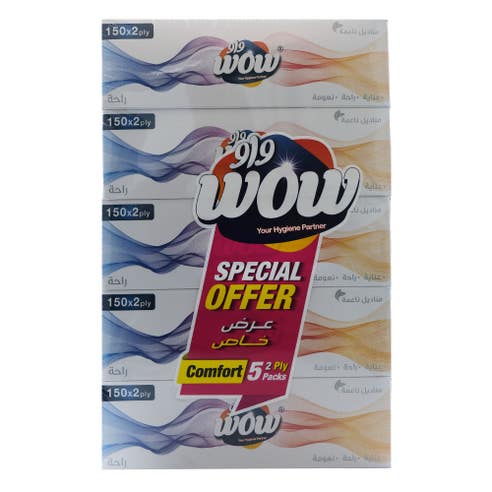 Wow Comfort Soft Tissues 150x2Ply [4+1 Free] [Special Offer] - Available at Alosra Online Supermarket