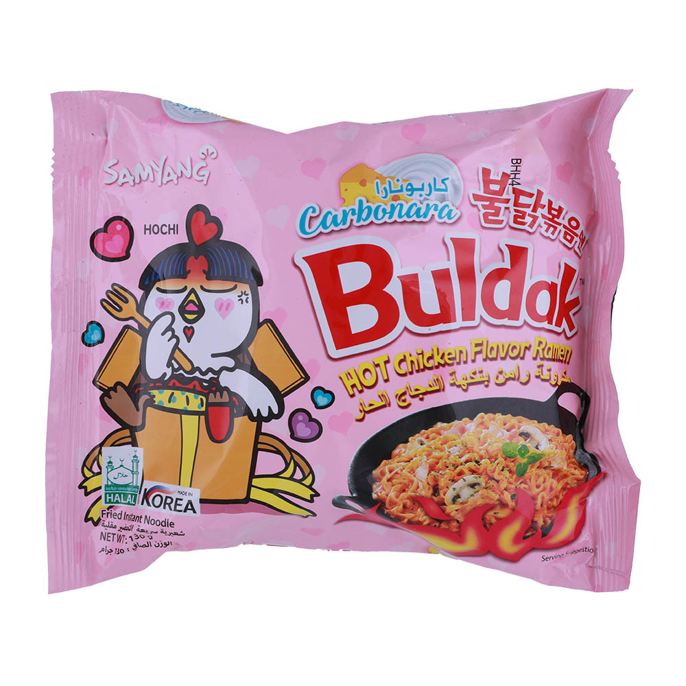 Samyang Carbonara Buldak Hot Chicken Flavour Ramen 130g - Available at Alosra Online Supermarket