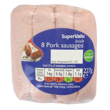SuperValu Irish Pork Sausages 227g [Contains Pork] - Available at Alosra Online Supermarket