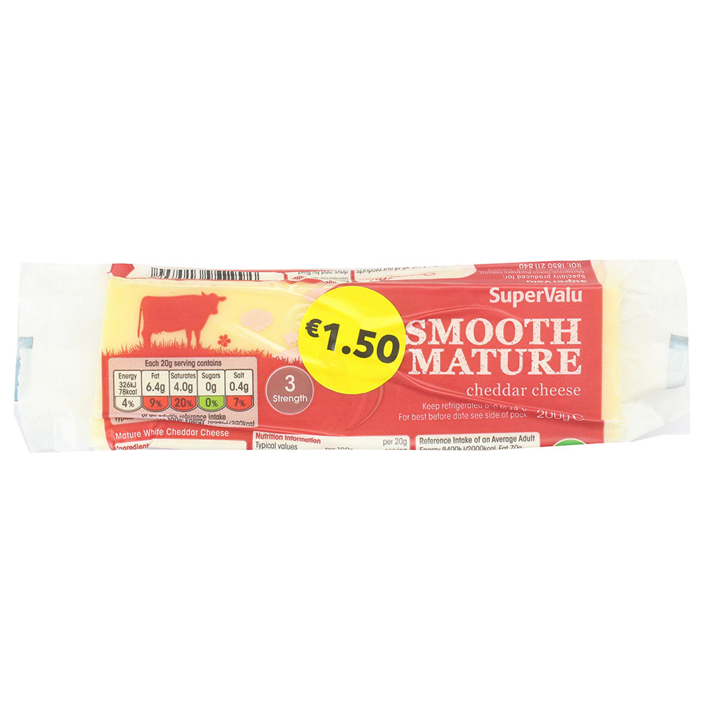 SuperValu Smooth Mature Cheddar Cheese 200g - Available at Alosra Online Supermarket