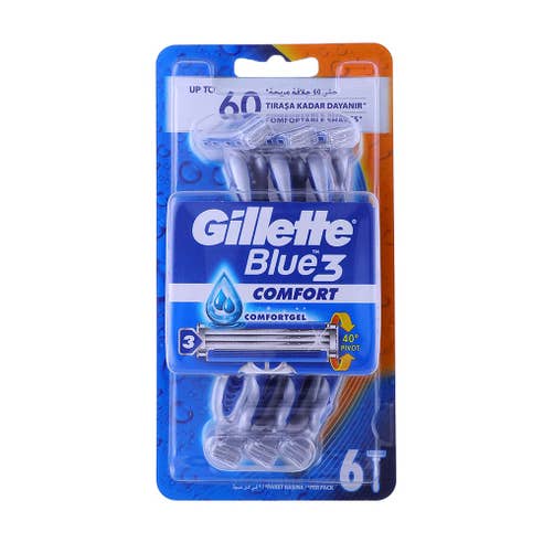 Gillette Blue 3 Comfort Shaving Razor 6's - Available at Alosra Online Supermarket