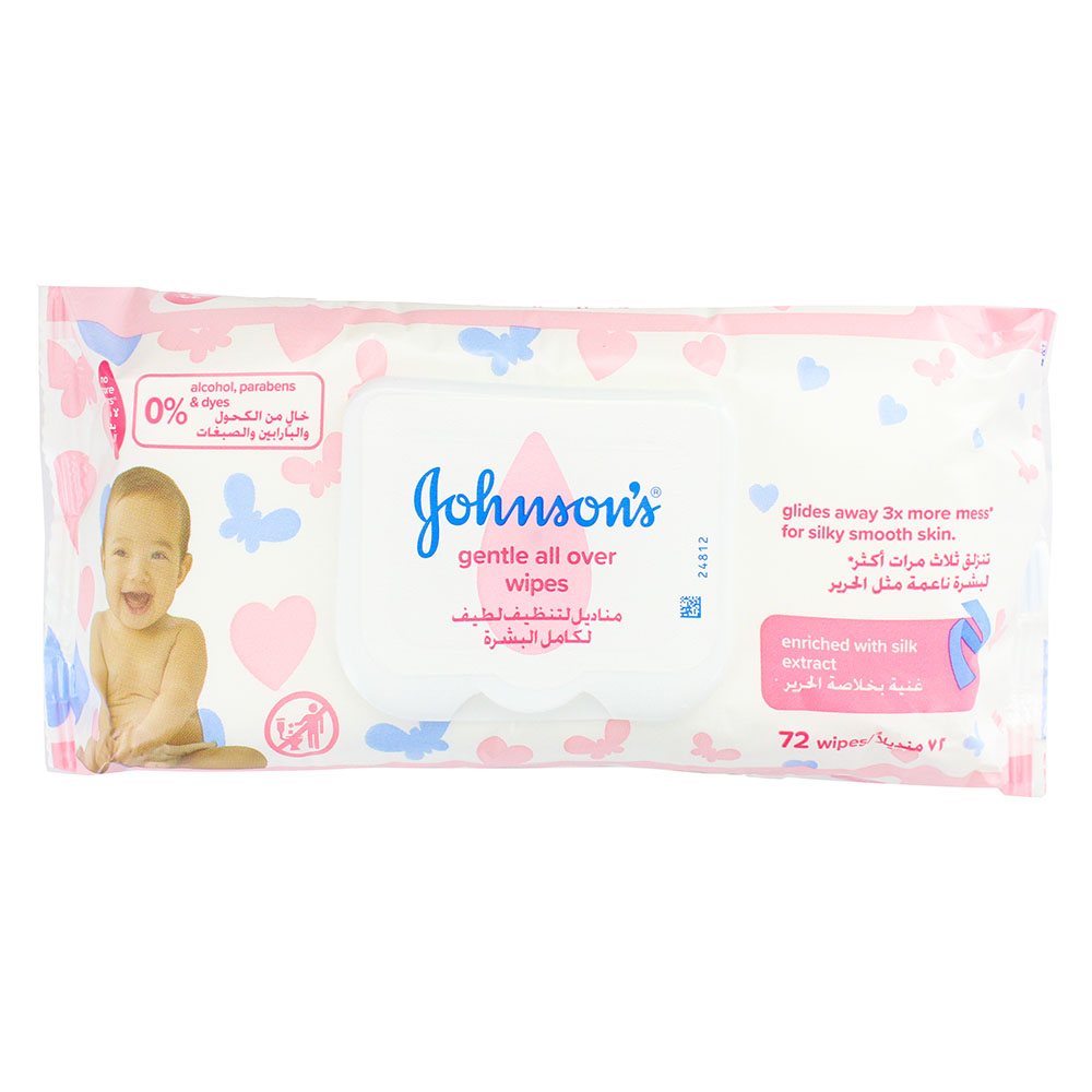 Johnson's Gentle All Over Baby Wipes 72's - Available at Alosra Online Supermarket