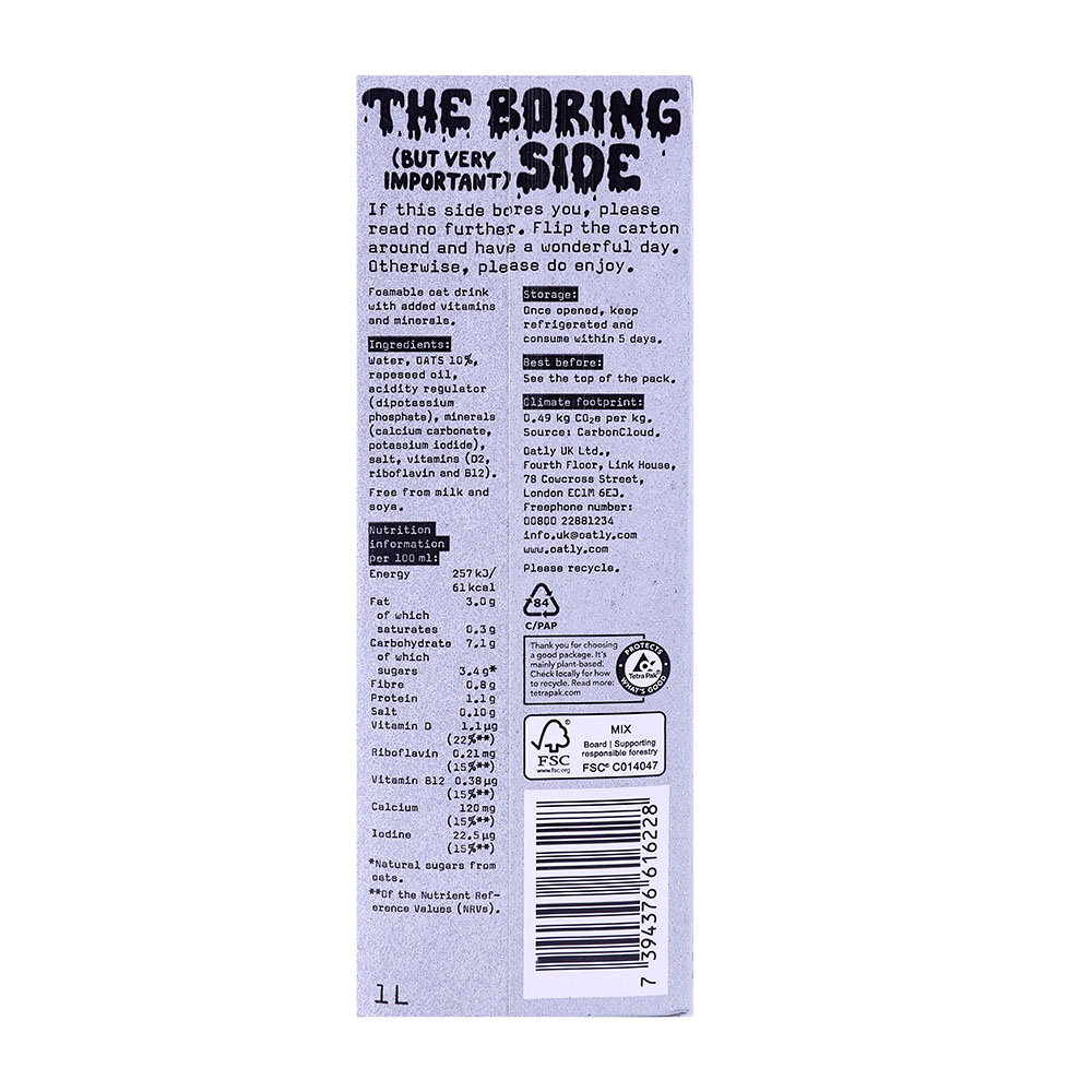 Oatly Barista Edition Oat Drink 1L back image