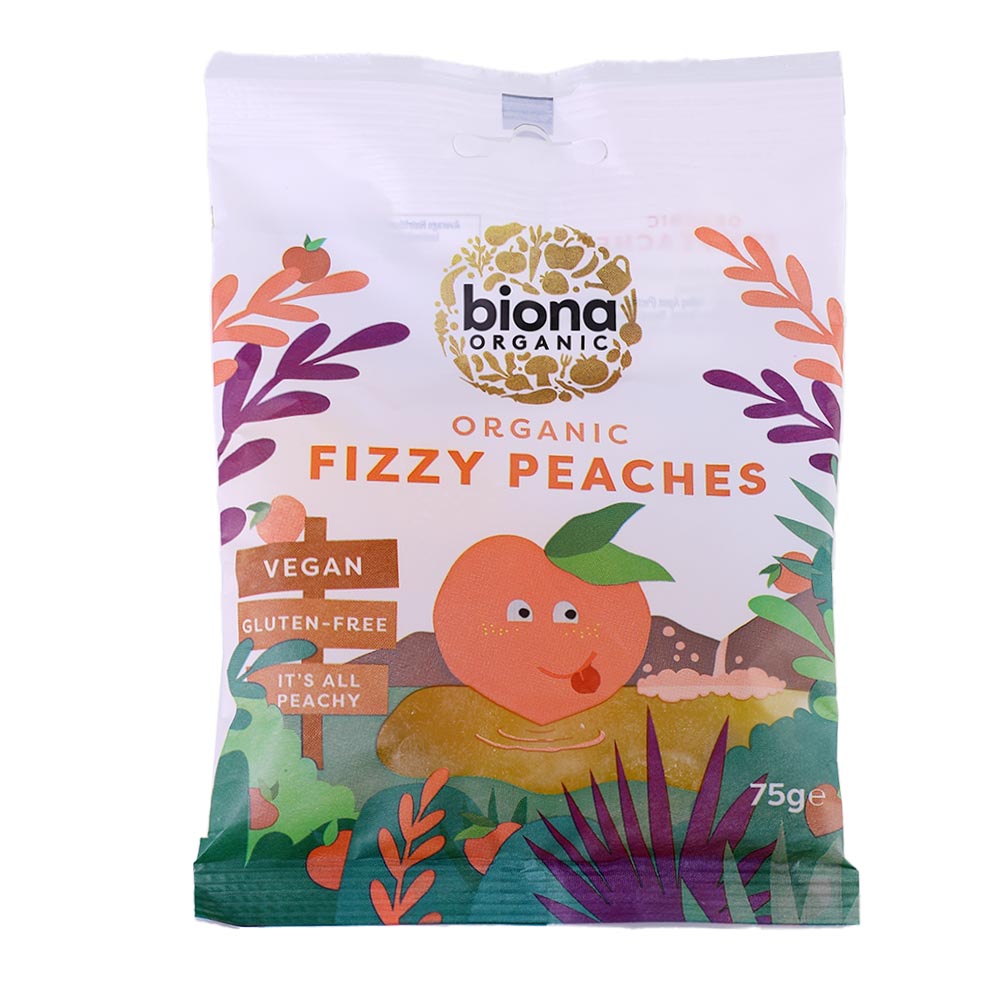 Biona Fizzy Peaches Organic 75g - Available at Alosra Online Supermarket
