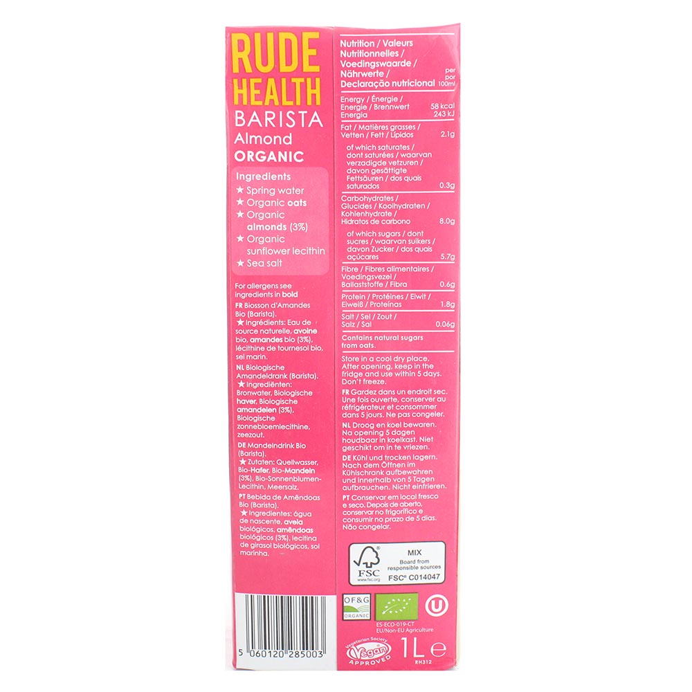 Rude Health Organic Barista Almond Drink 1L - Bahrain Alosraonline supermarket