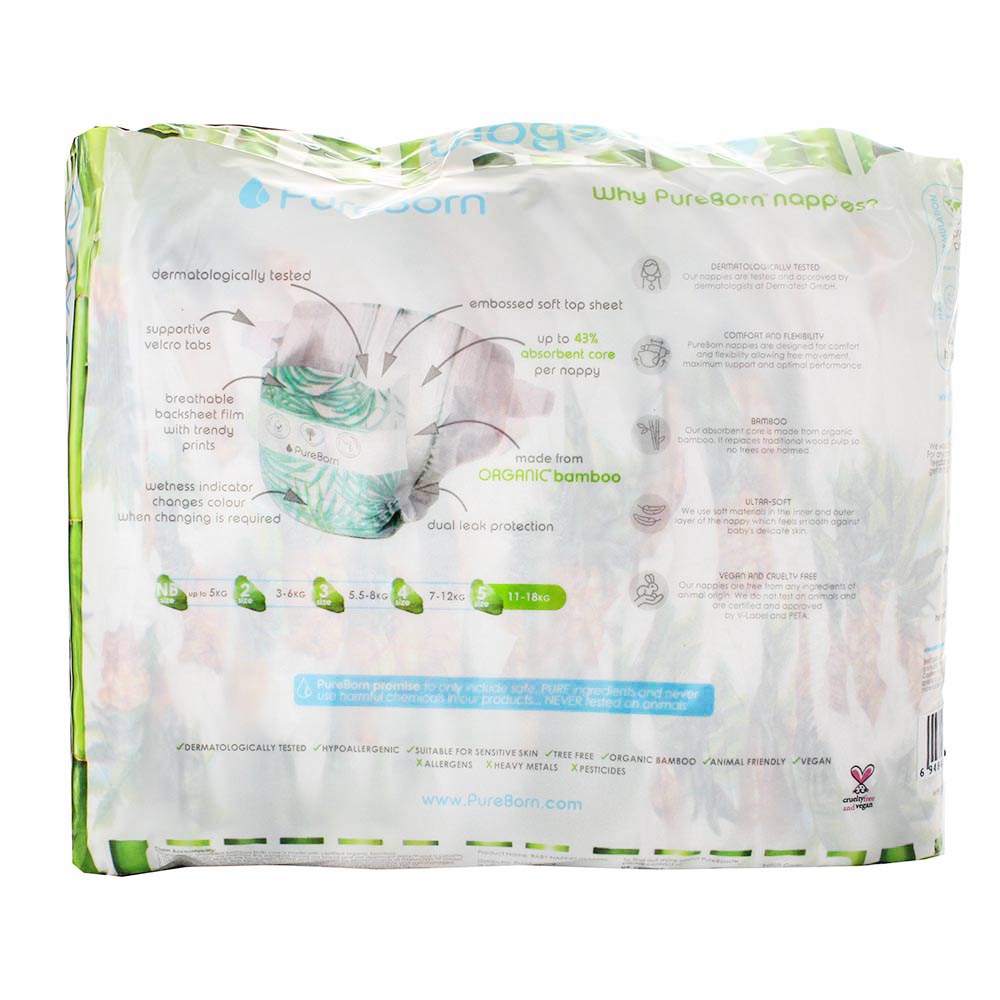 Pureborn Biodegradable Nappies Size 5 22's back image