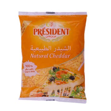 President Natural Shredded Cheddar Cheese 200g - Available at Alosra Online Supermarket