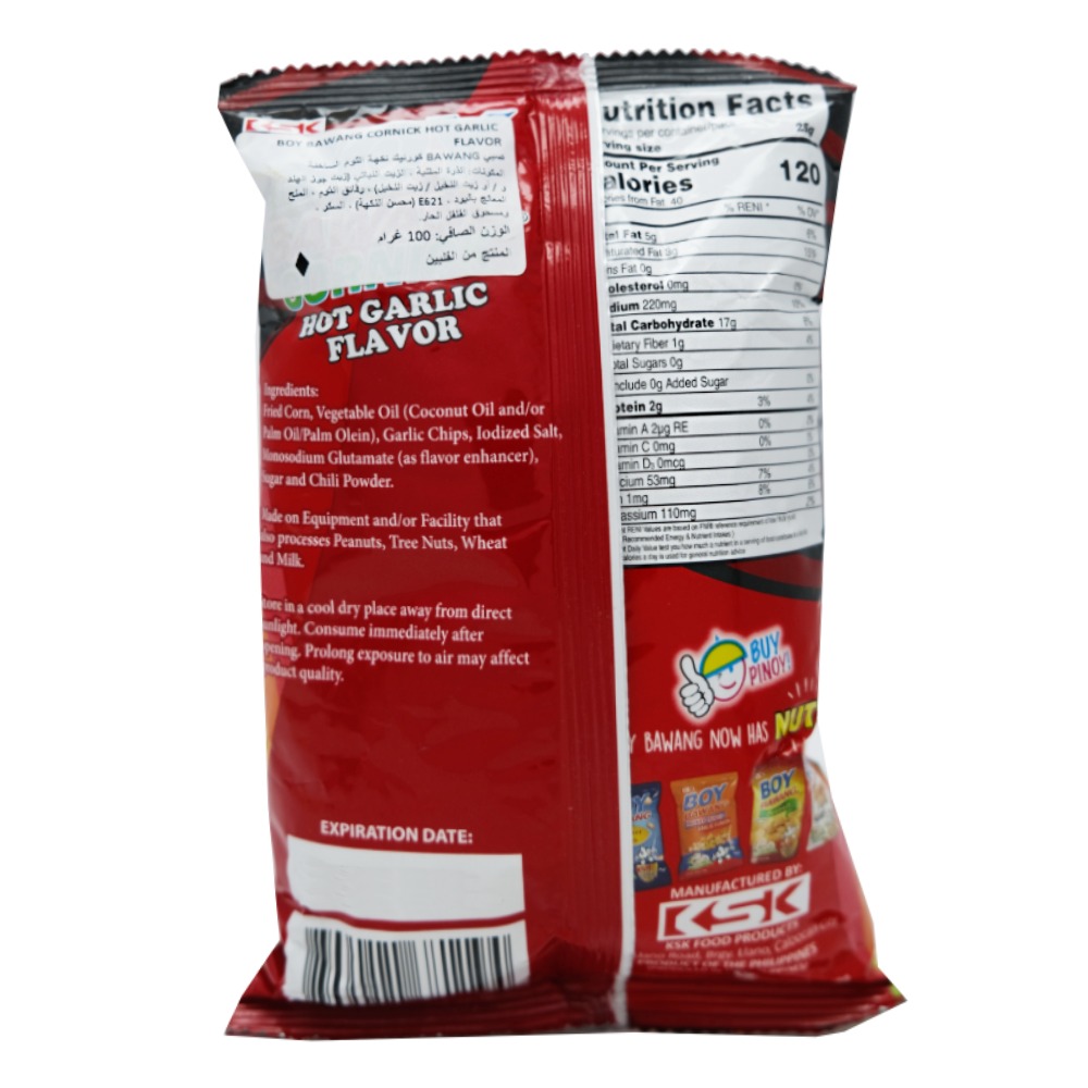 Boy Bawang Cornick Hot Garlic Flavor 100g - Bahrain Alosraonline store