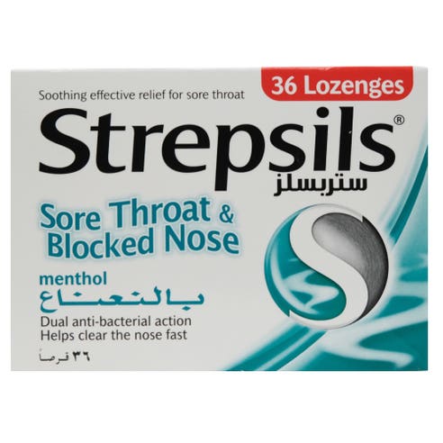 Strepsils Sore Throat & Blocked Nose Menthol Lozenges 36s - Available at Alosra Online Supermarket