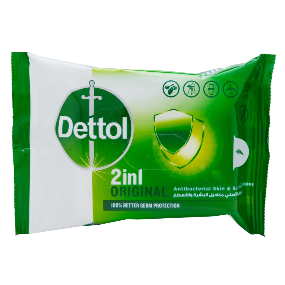 Dettol Original 2In1 Antibacterial Wipes 20's - Available at Alosra Online Supermarket