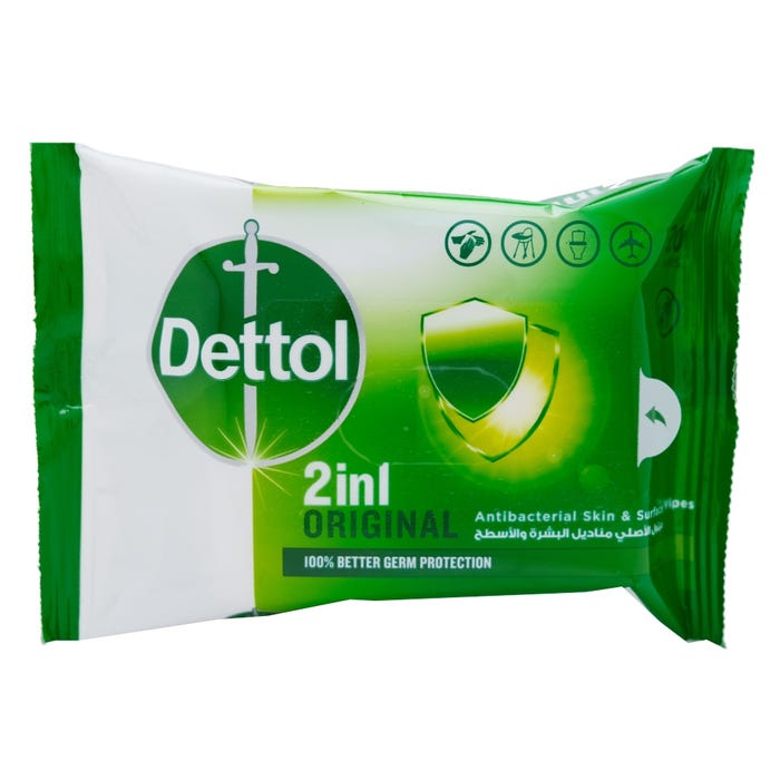 Dettol Original 2In1 Antibacterial Wipes 20's - Available at Alosra Online Supermarket