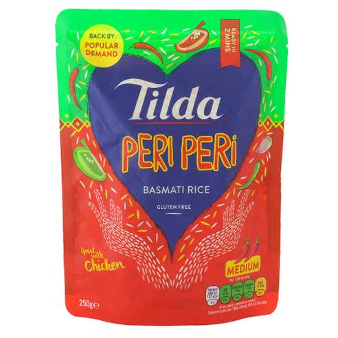 Tilda Steamed Peri Peri Basmati Rice 250g - Available at Alosra Online Supermarket